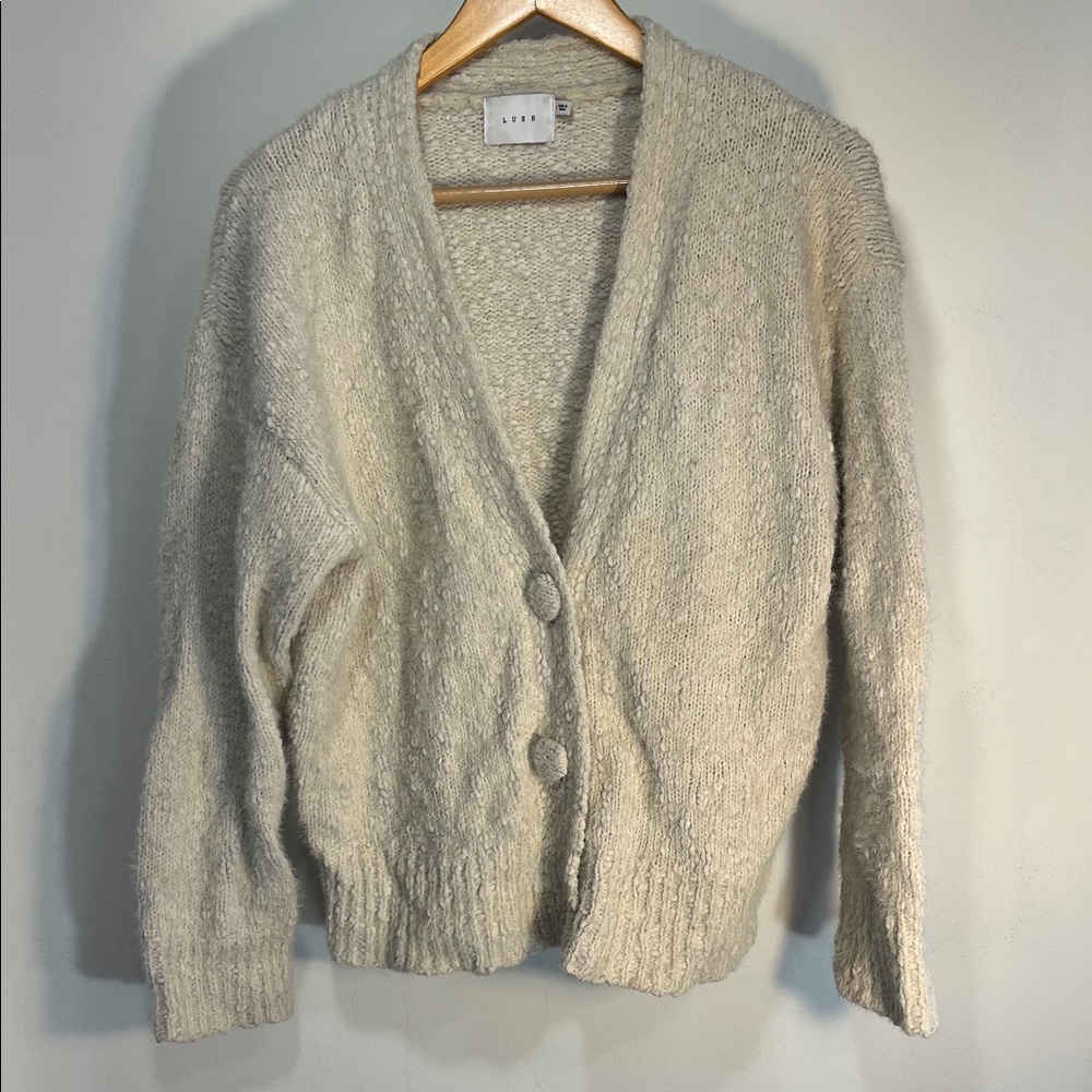 LUSH textured Elegant Cream Women's Knit Cardigan